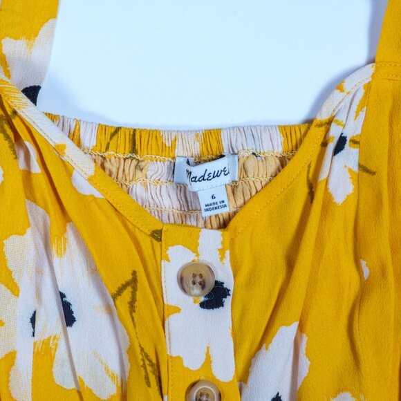 Madewell Button Front Midi Dress Ikat Floral Yellow Sundress Women’s Size 6 NWT - Picture 6 of 12